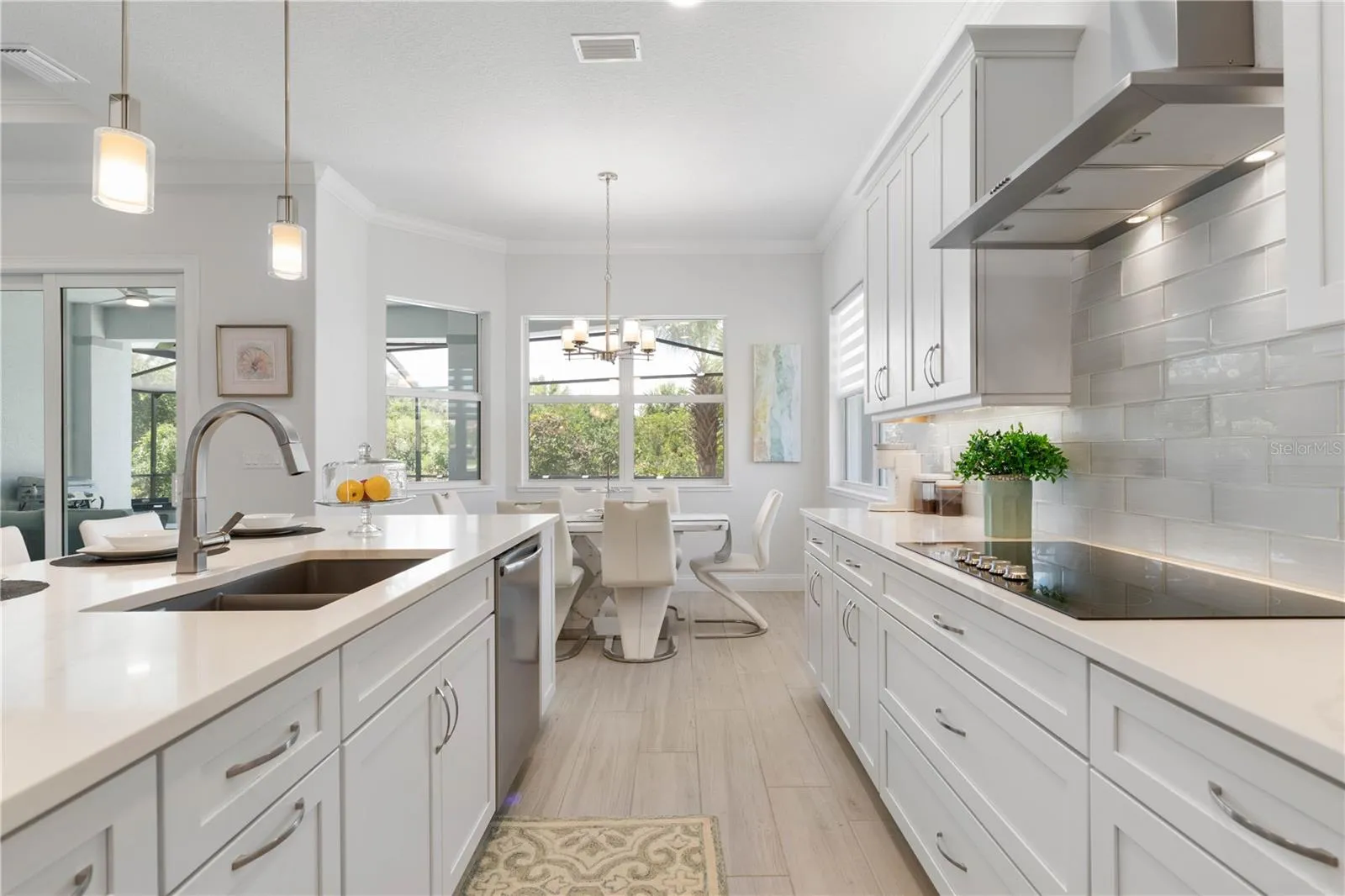 Modern electric cooktop and stainless steel hood