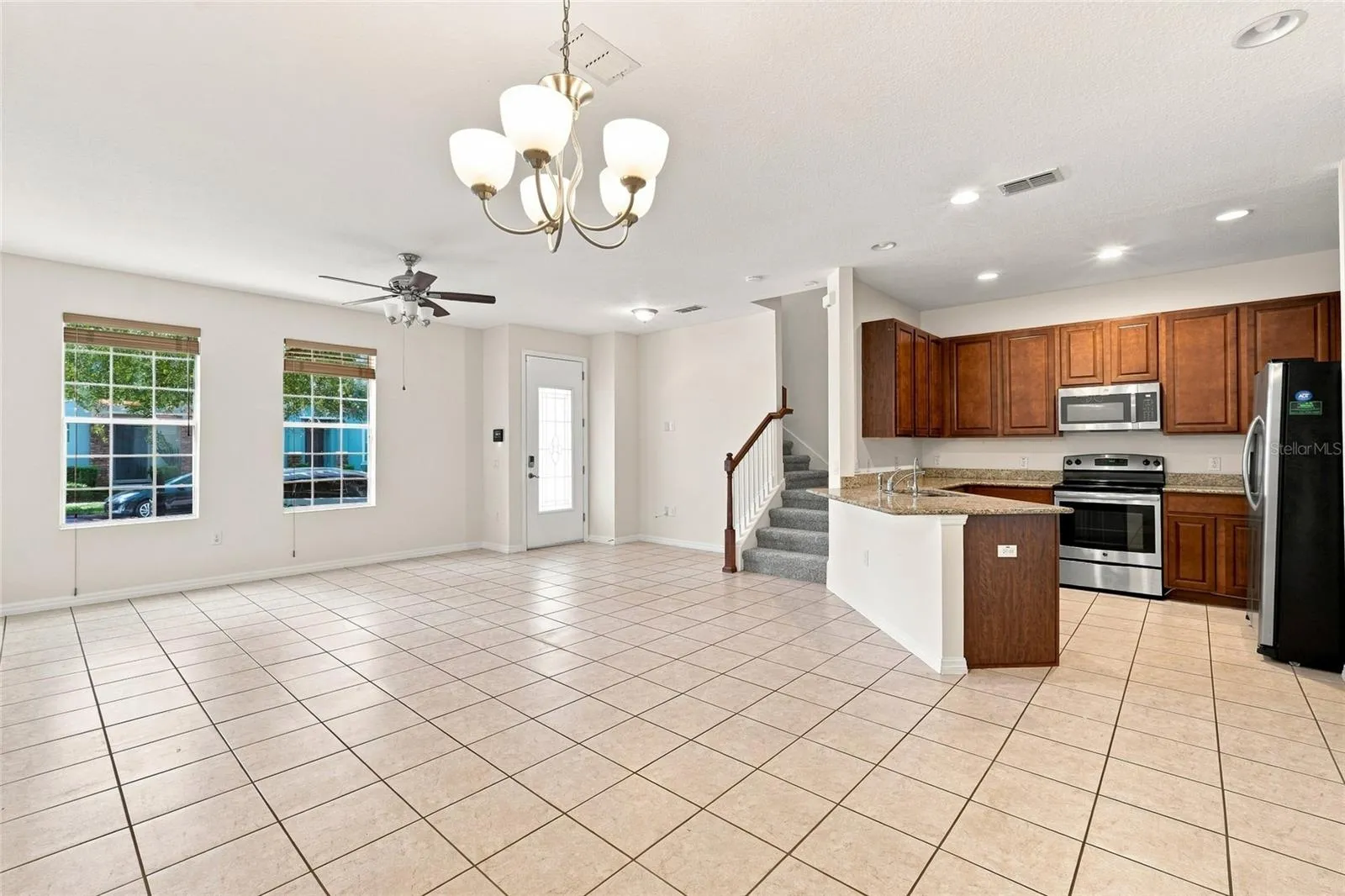 Spacious open-concept living and dining area
