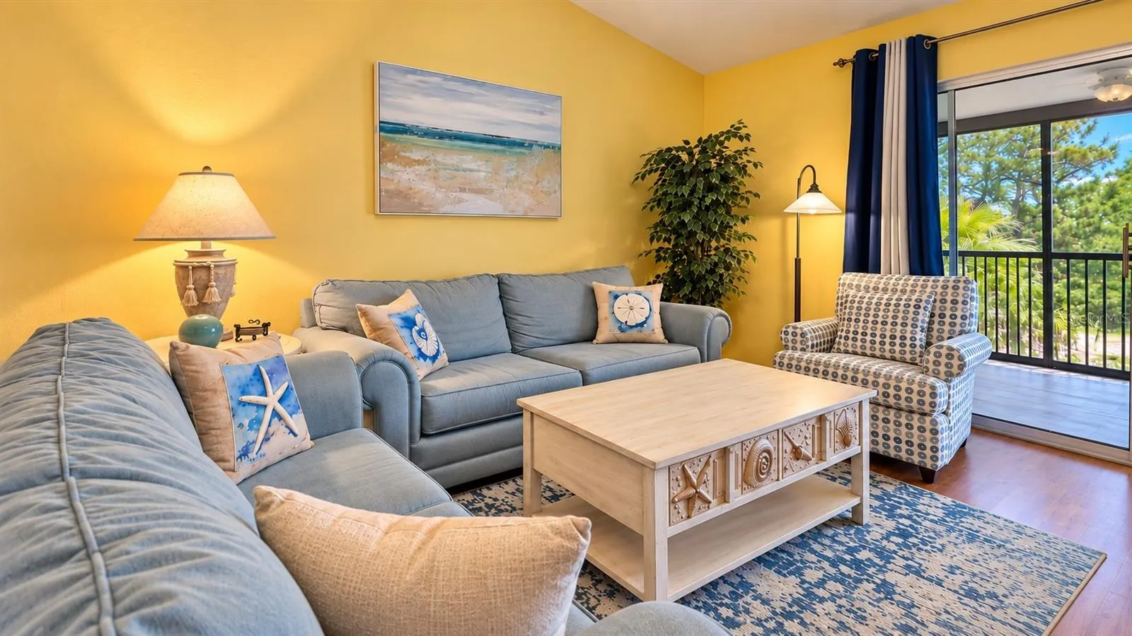 Comfortable furniture and open layout.