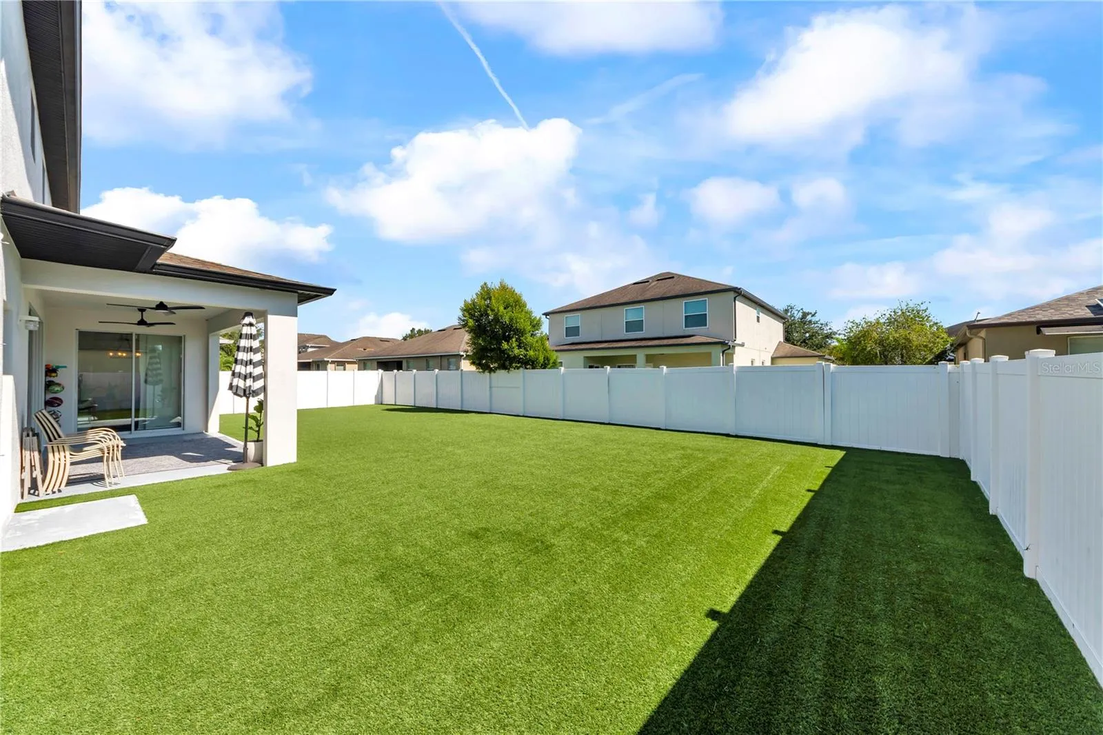 Full artificial turf backyard