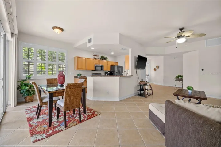 Evening View of the Living Room and Kitchen