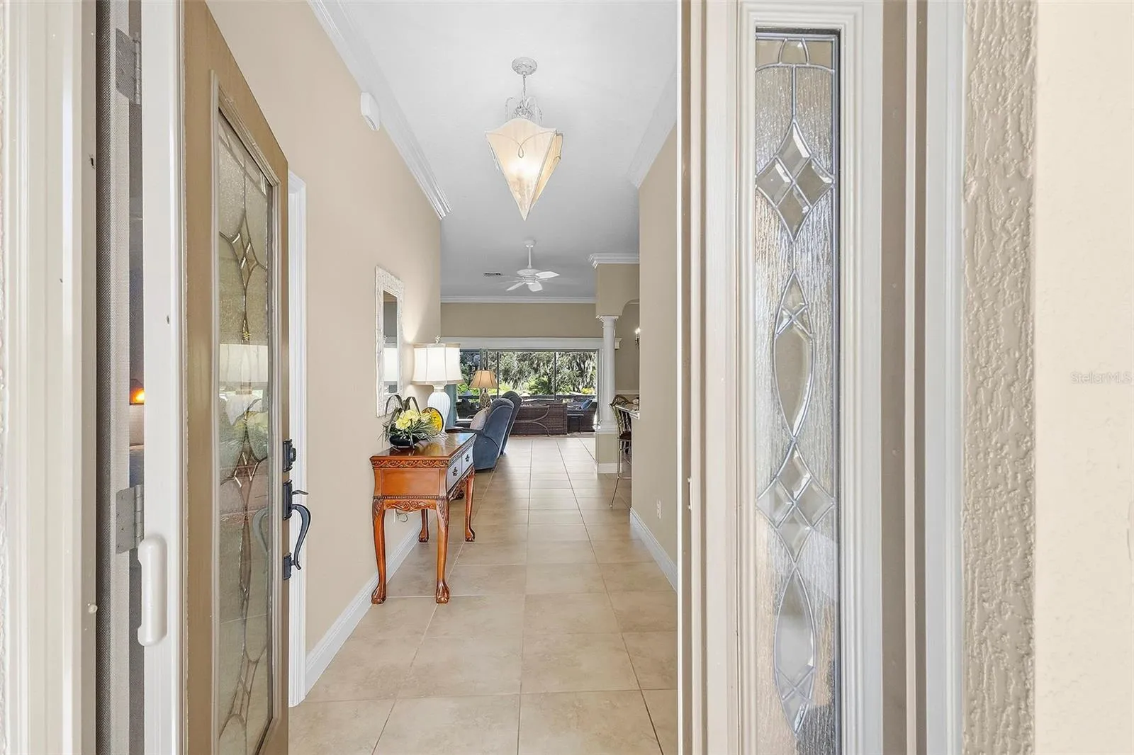front entry hall - leaded glass front door