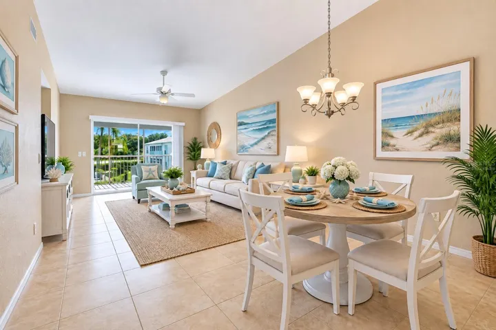 living room and dining room virtually staged