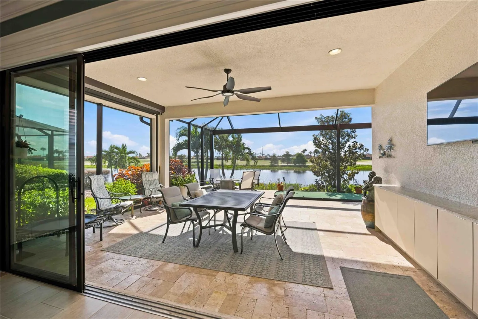 The travertine lanai is stunning.  A fabulous spot to relax
