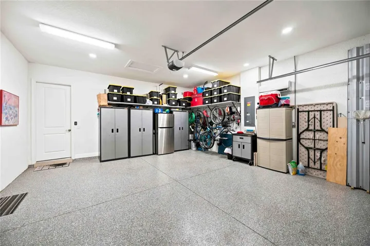 Organization galore in the garage.  Epoxy coated floor.