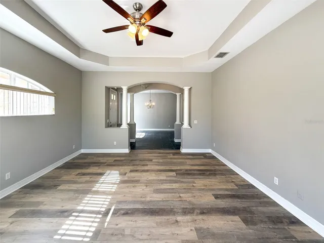 view from living room towards the dining room &amp; kitchen