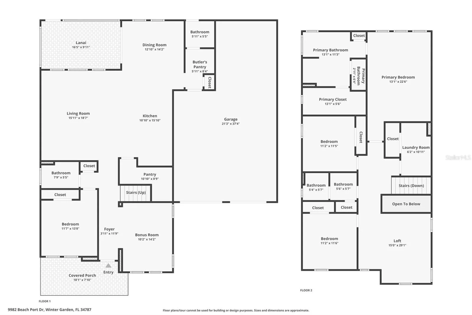 Floor plan: first and second floors, 9982 Beach Port Dr