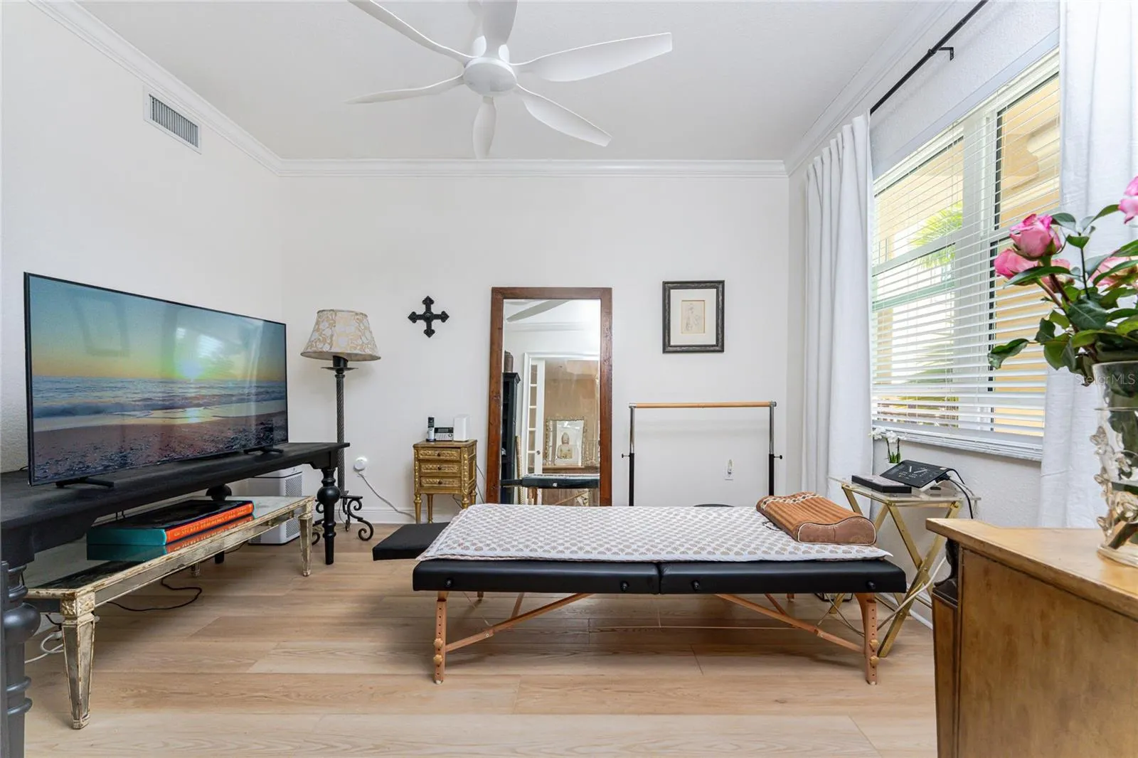 A versatile bonus room currently used as  wellness space.
