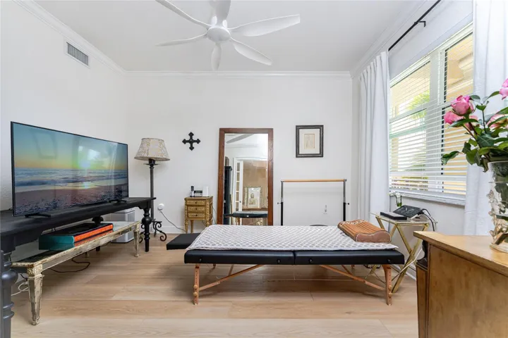 A versatile bonus room currently used as  wellness space.