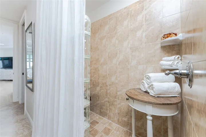 Spacious roman walk in shower