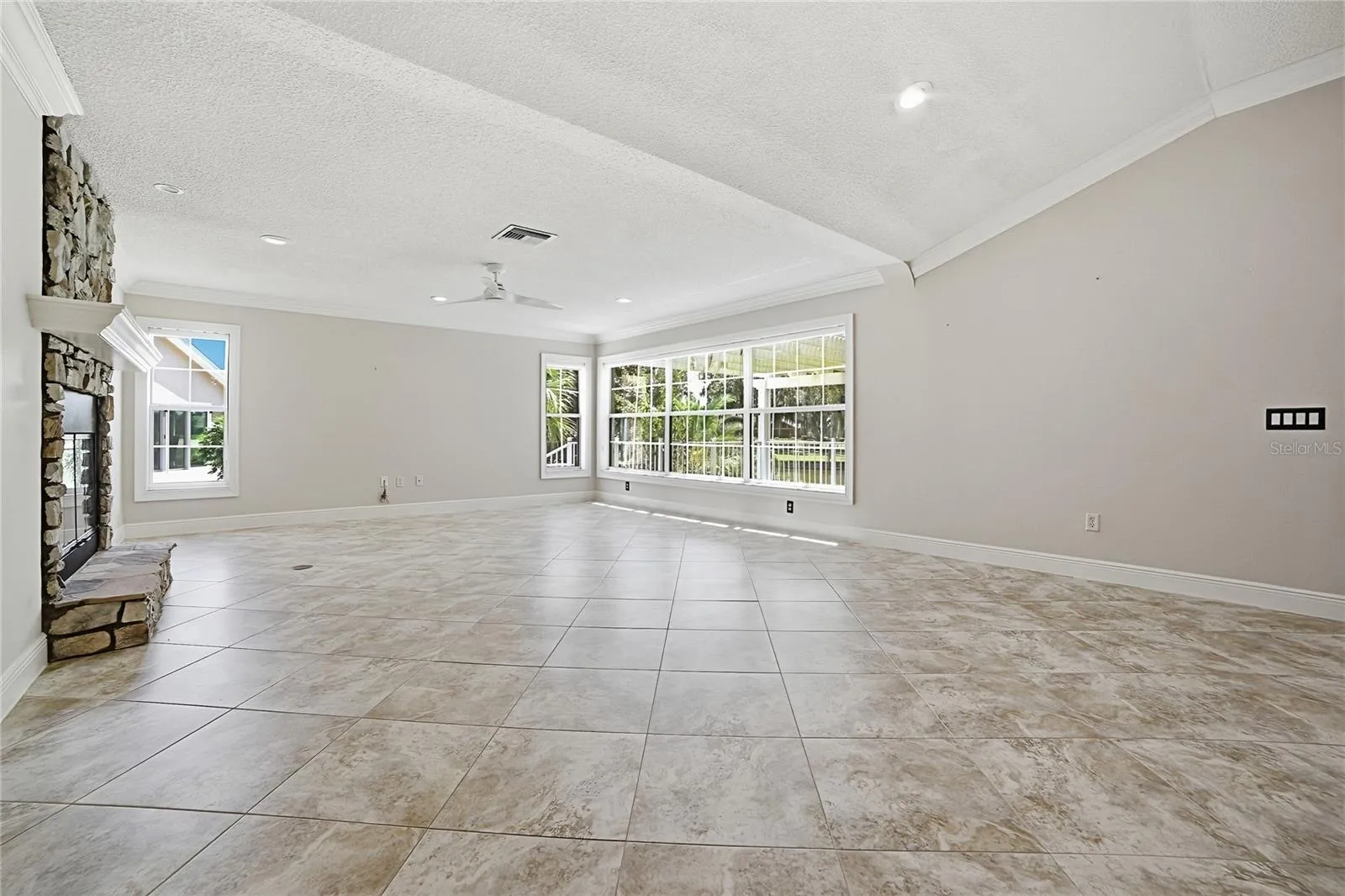Living room and fireplace
