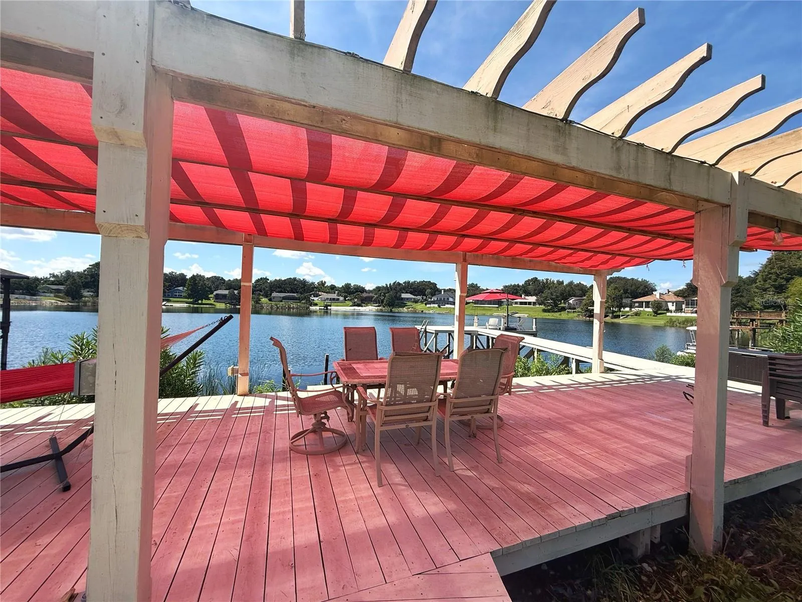 Dock and fishing pier with ladder water access.