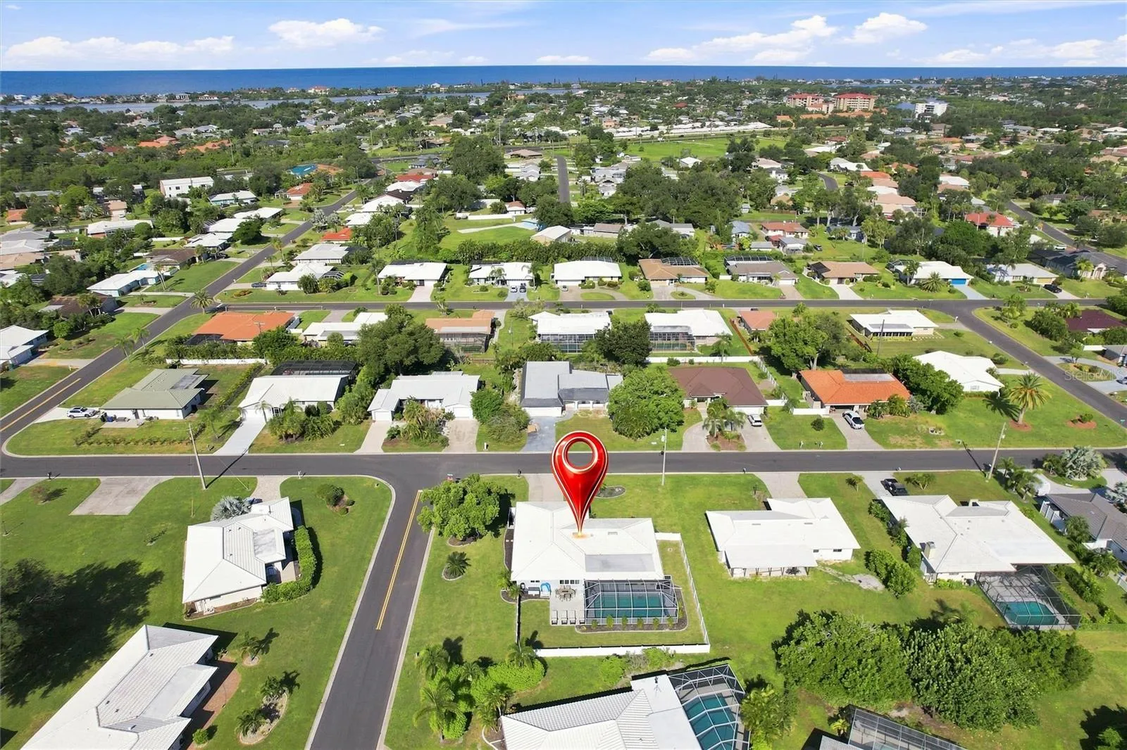 Aerial of home and neighborhood
