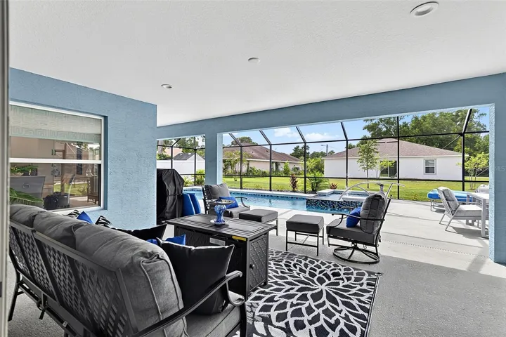 Expansive covered lanai for pool parties