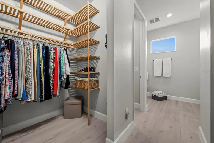 So much closet space. Custom shelving? Yes.