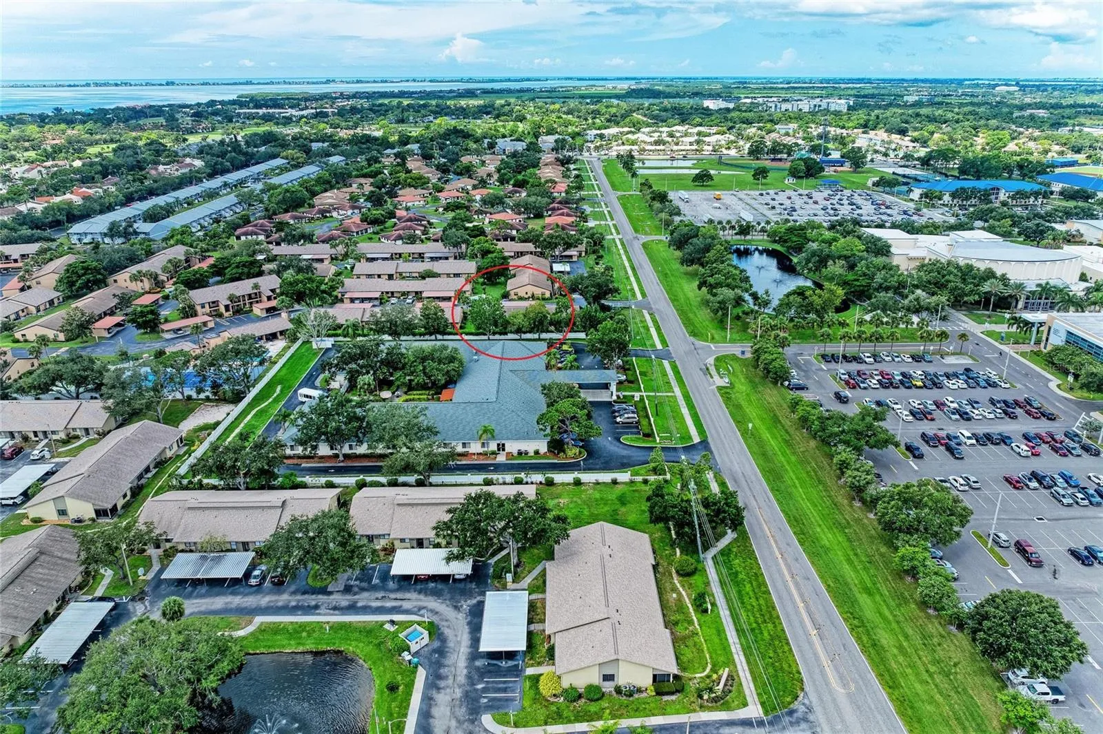 SCF State College of Florida on right viewing west to  Sarasota Bay