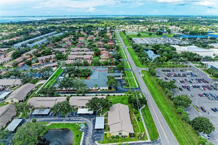 SCF State College of Florida on right viewing west to  Sarasota Bay