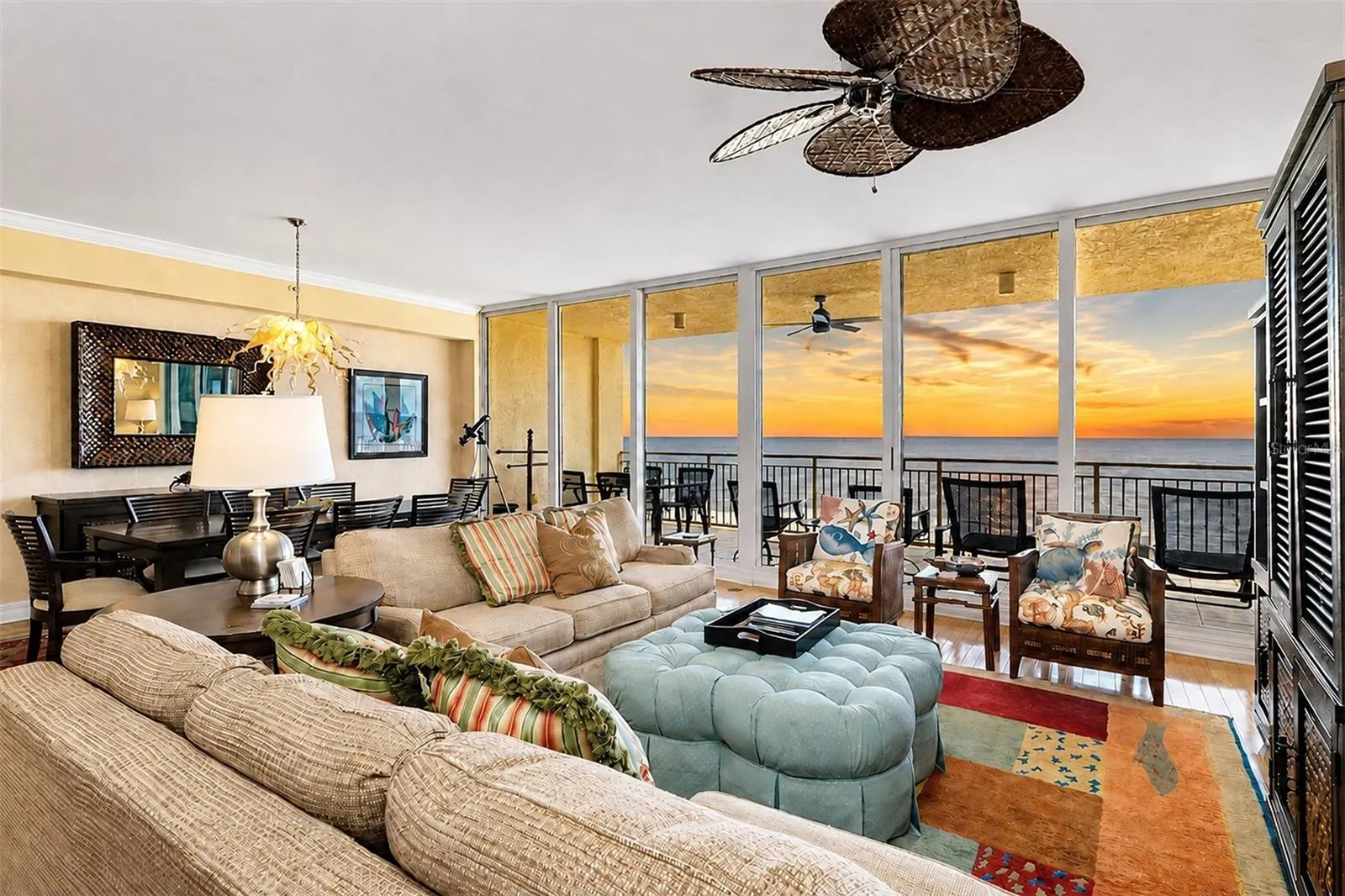 ... Sereno Residence 404  -  3 Bedroom  / 3.5 Bath With 2760 Sq Ft..  Floor To Ceiling High Impact Sliders Off Living Room - Right After Sunset.  27' X 10'  Gulf Front Balcony...