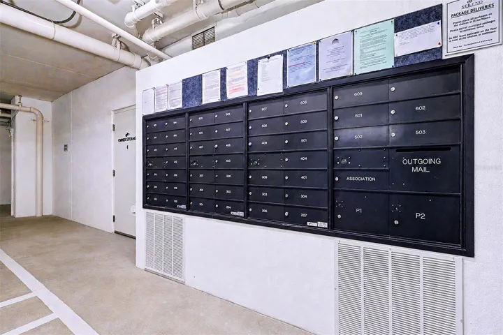 .. Private Mailboxes by Main Lobby Inside Garage.
