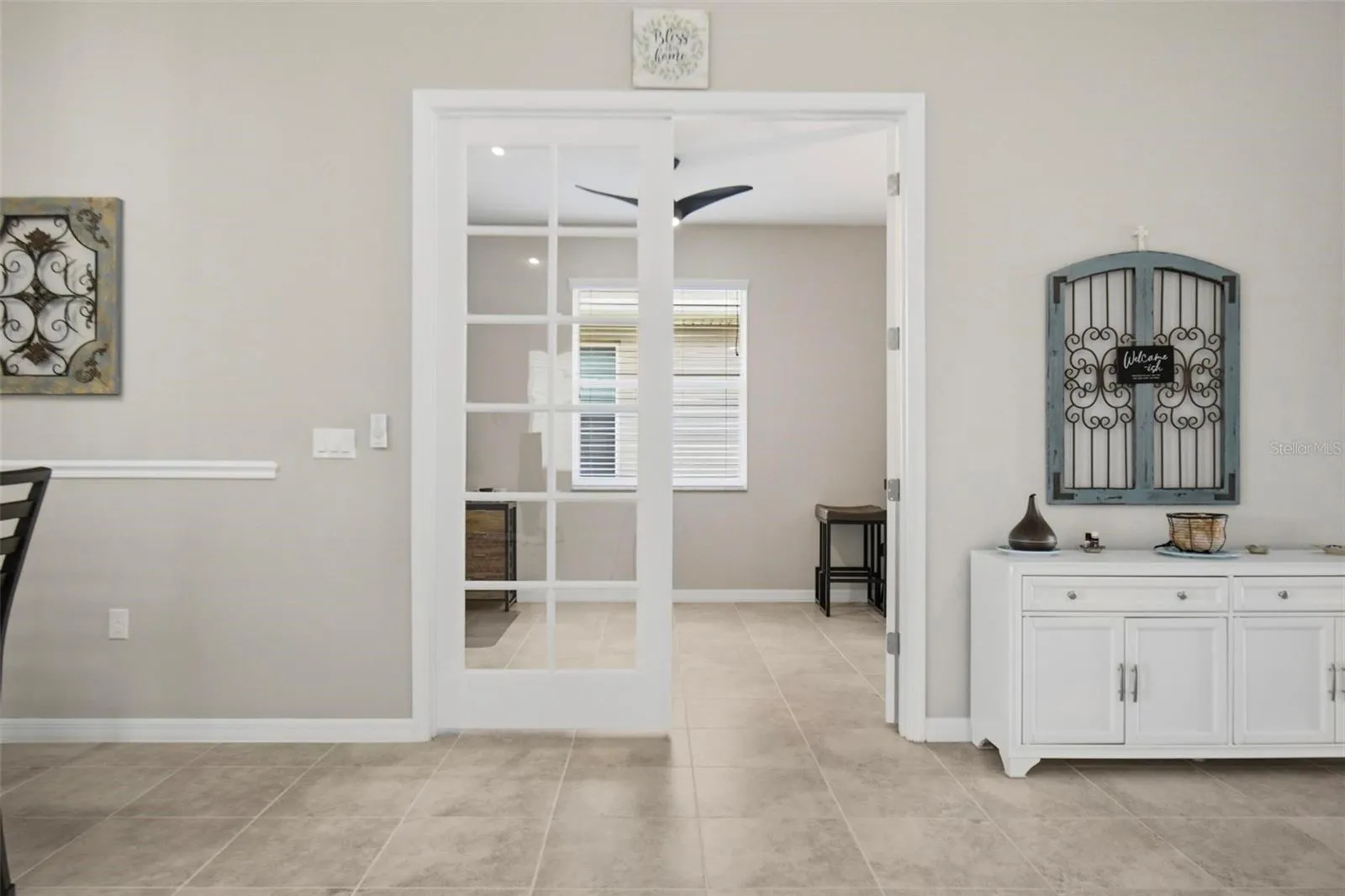 flex room with French doors