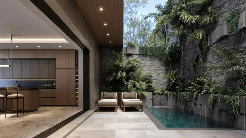 Pool, deck and kitchen