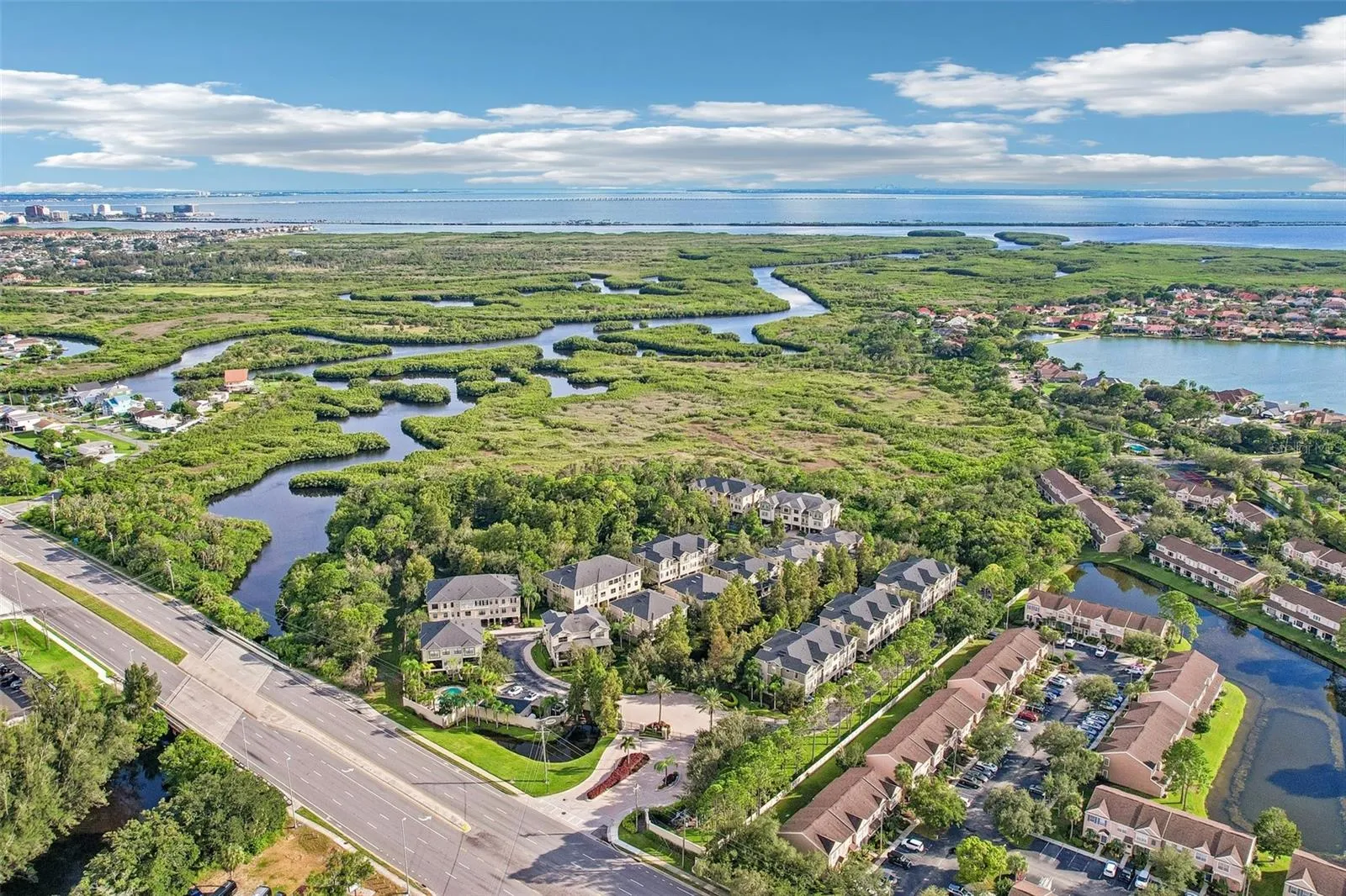 Aerial view of the gated Pelican Pointe community