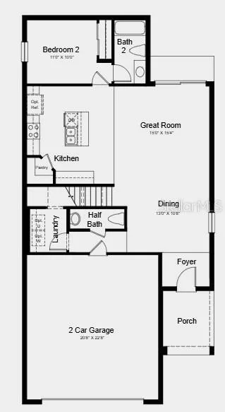 First Floor Plan - Additional Highlights Include: GE refrigerator, washer and dryer, window blinds throughout, and extended LVP flooring on the first floor