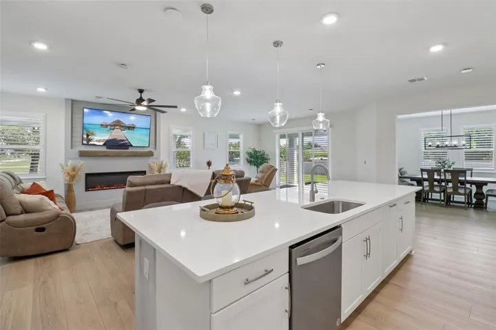 Kitchen is open to the living and dining area.