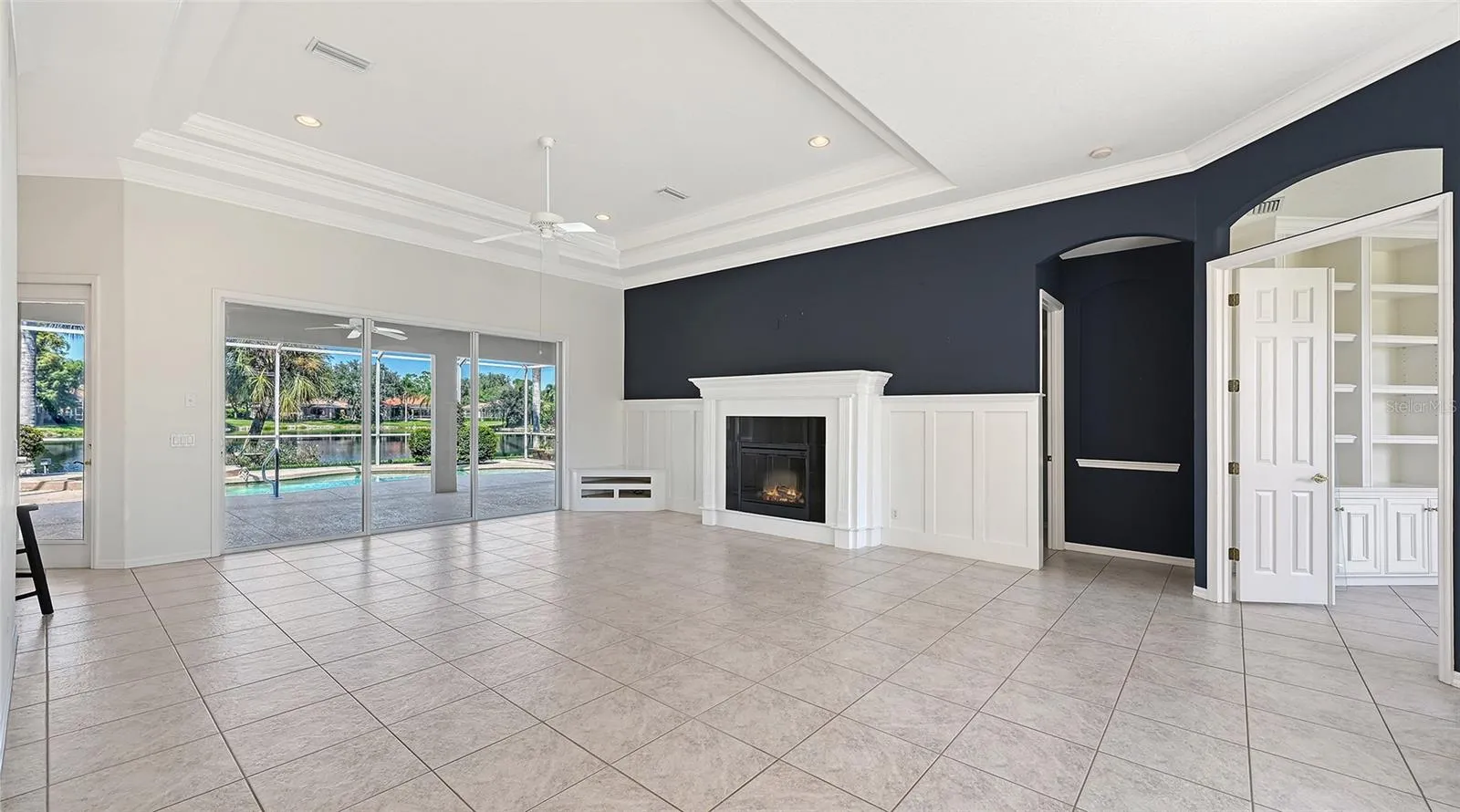 Large Living area with electric fireplace