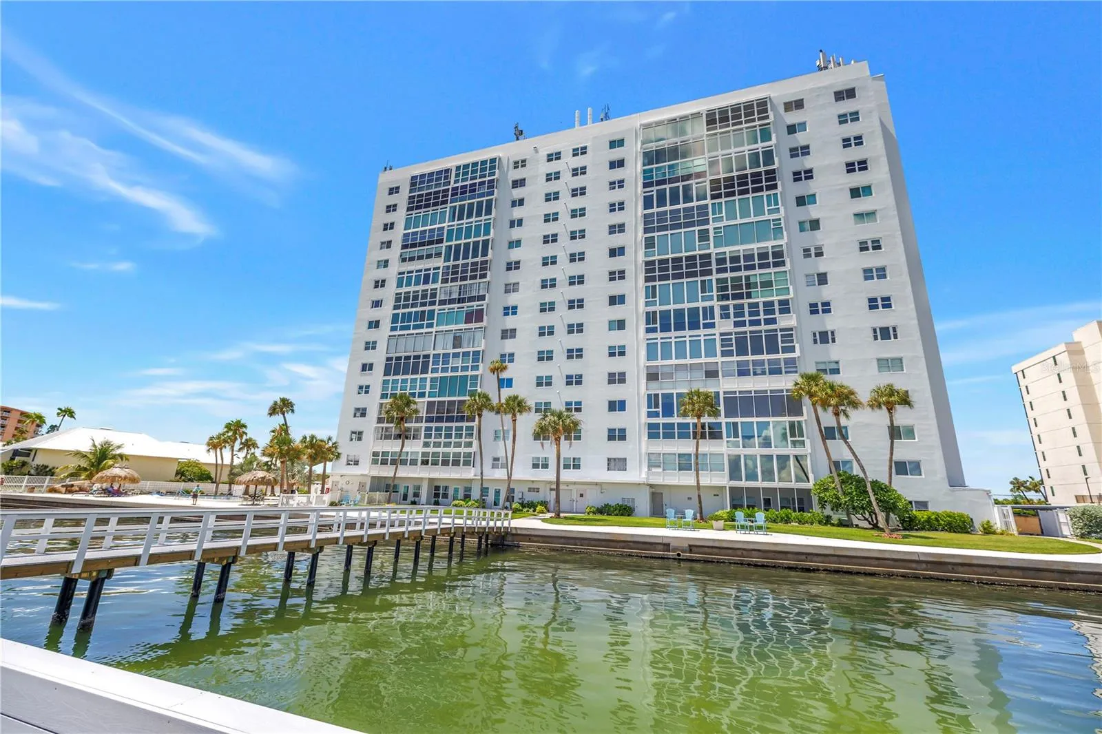 Rear view of building from pier