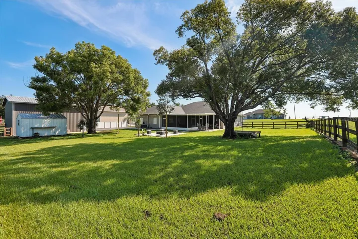 Back of home with beautiful pavers, seating area and fire pit