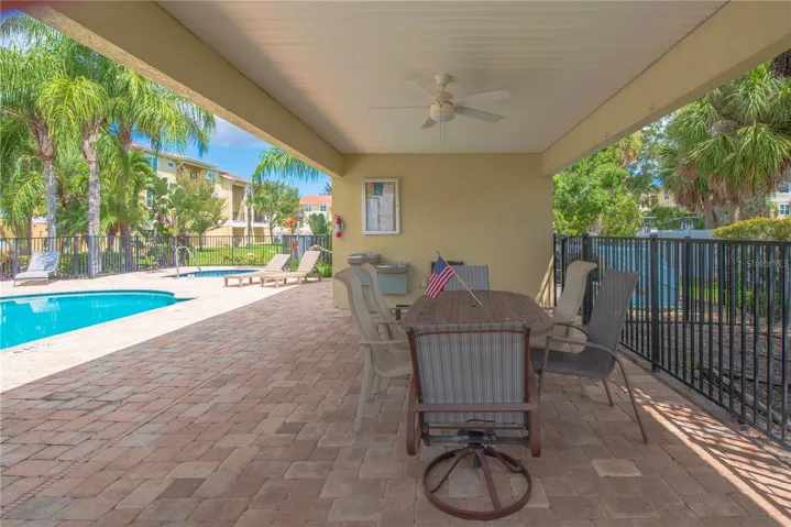 Covered area by the pool.