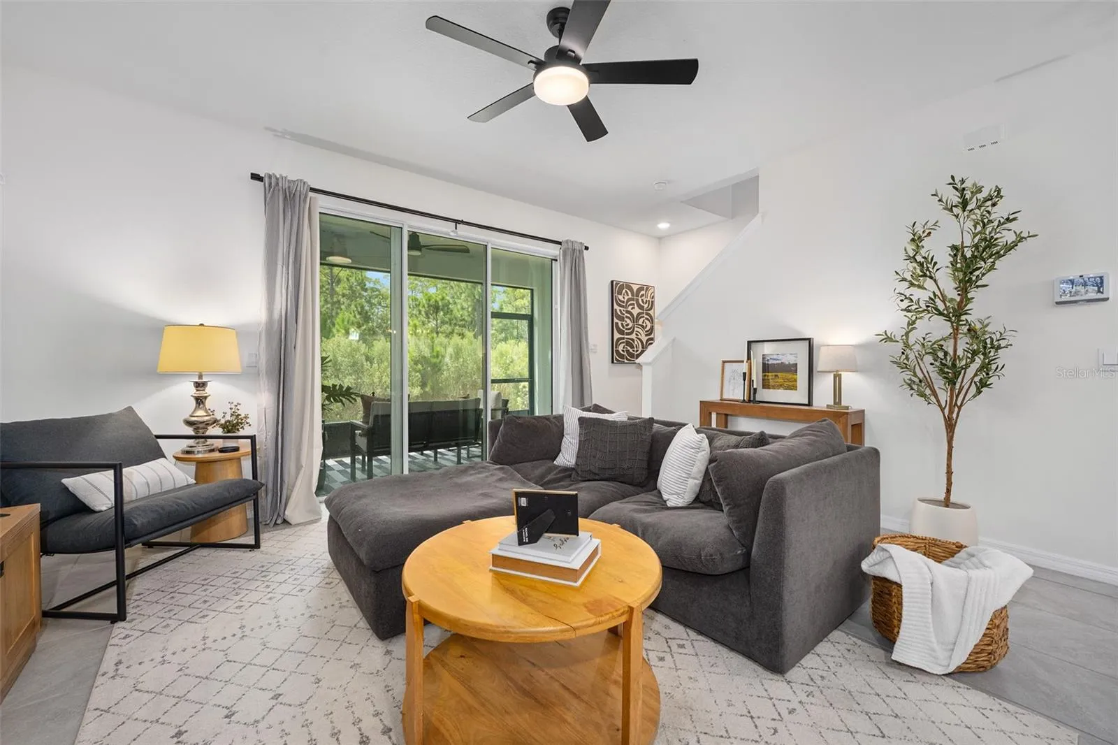Living room, ceiling fan added