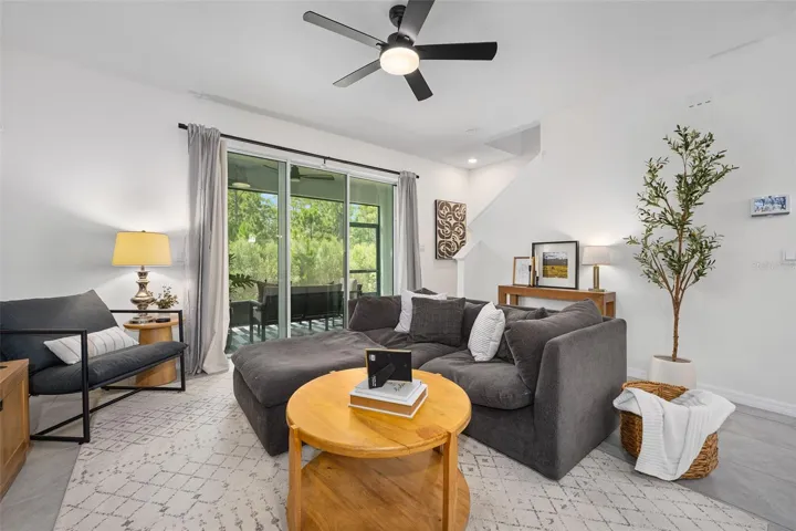Living room, ceiling fan added
