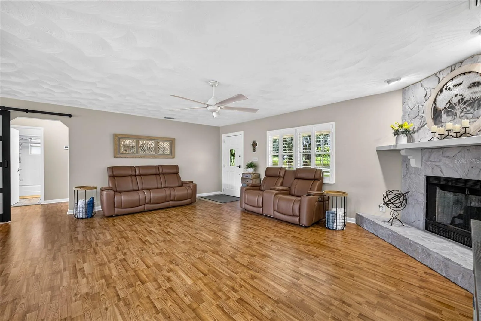Great room with stone fireplace