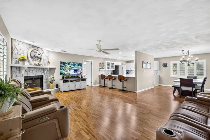 Great room with stone fireplace