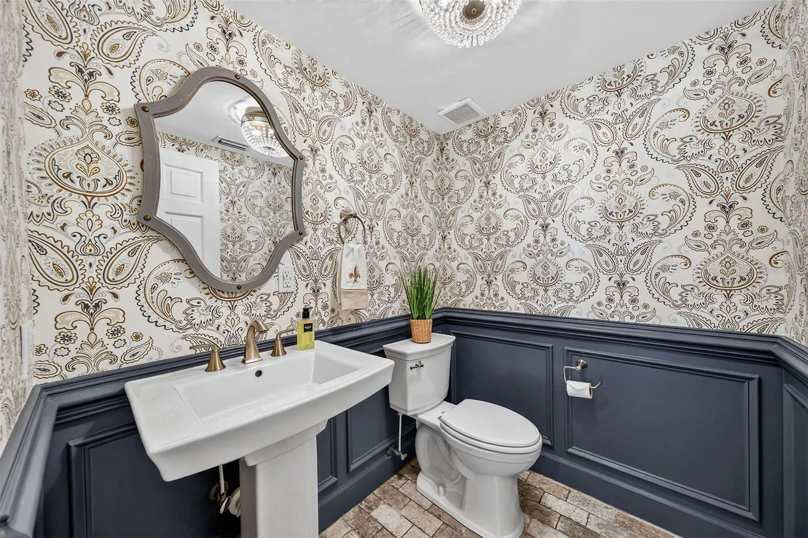 Powder bathroom off living room