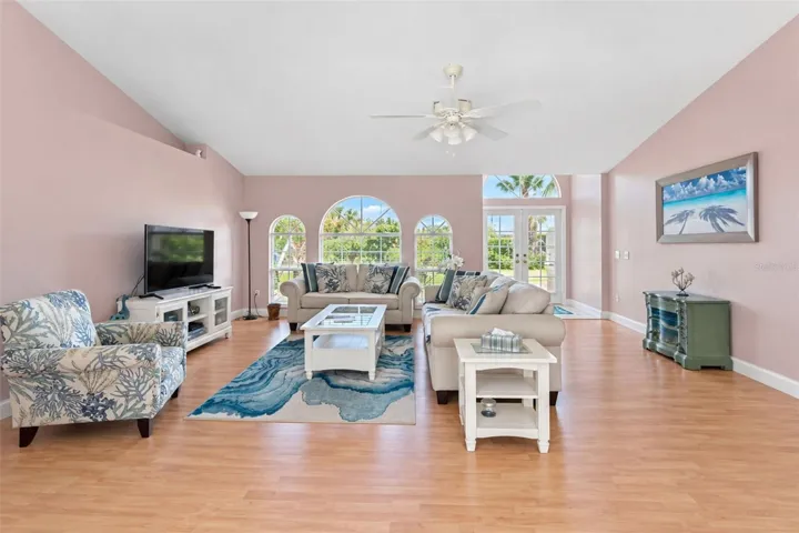 View of the living room from the lanai/sliding glass doors.