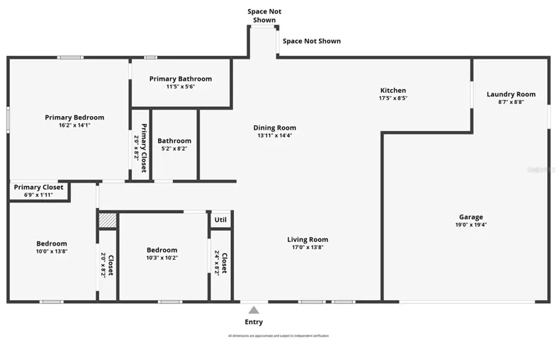 Functional one-story floor plan with 4 bedrooms and 2 baths