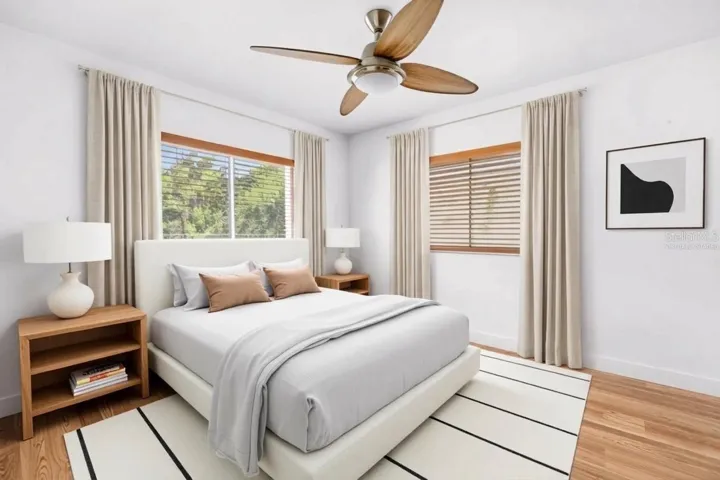 Primary bedroom virtually staged furniture