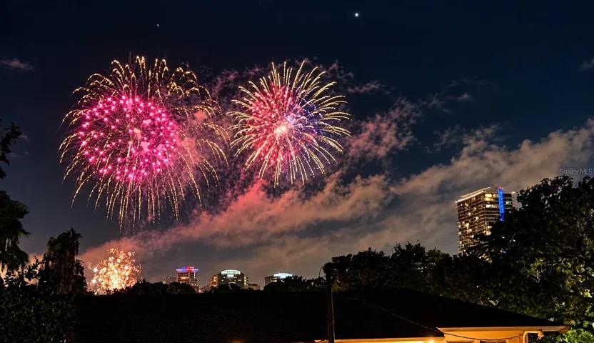 Fireworks from balcony over Lake Eola