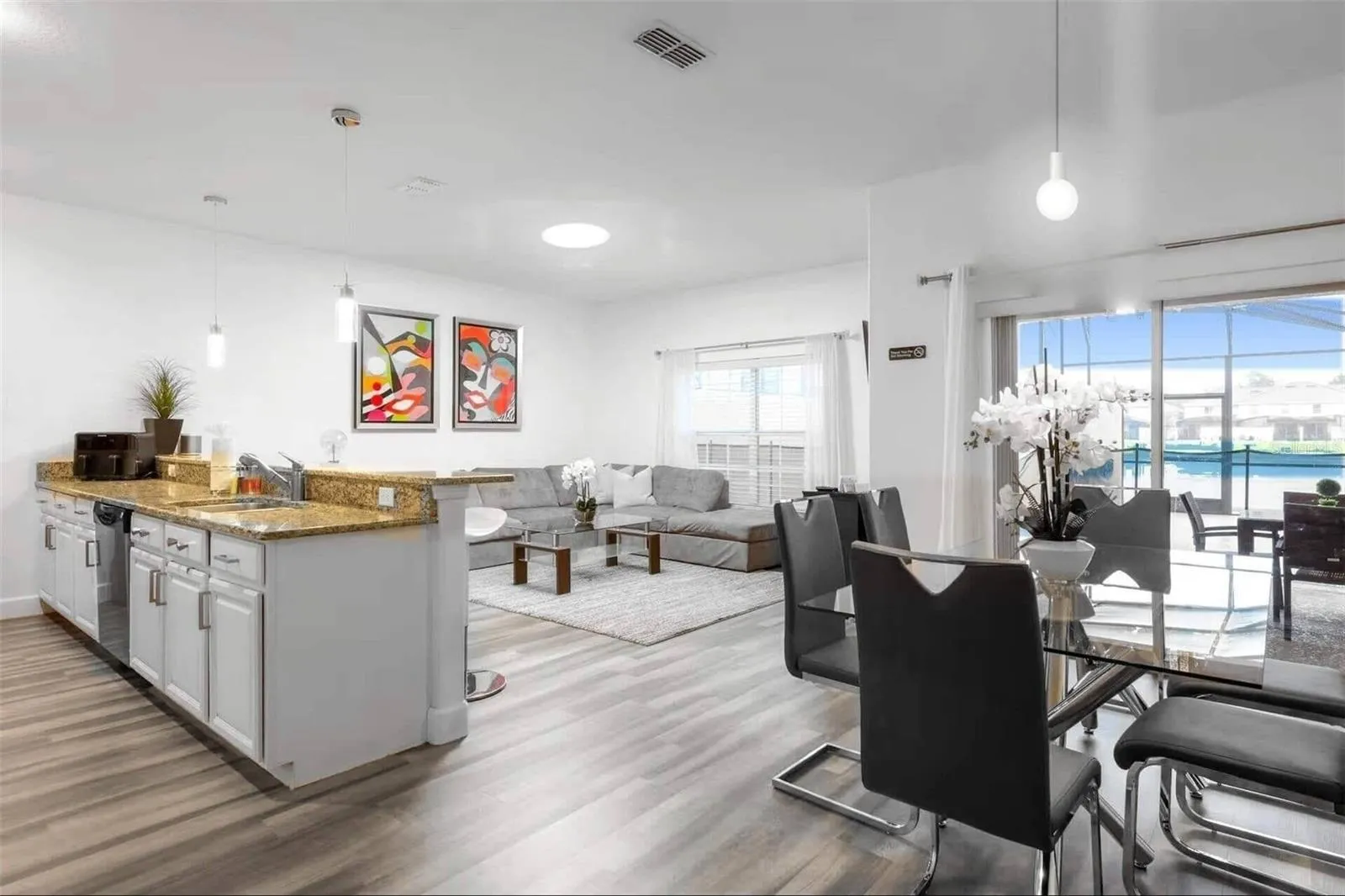 Open living and dining area