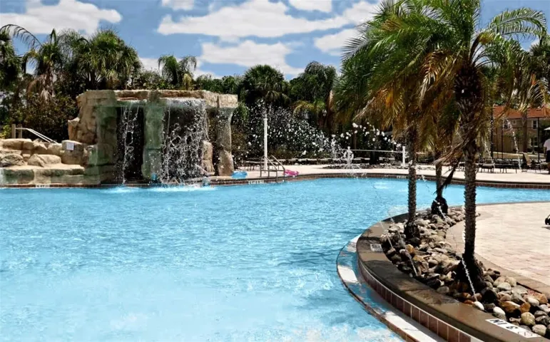 Resort pool with waterfall