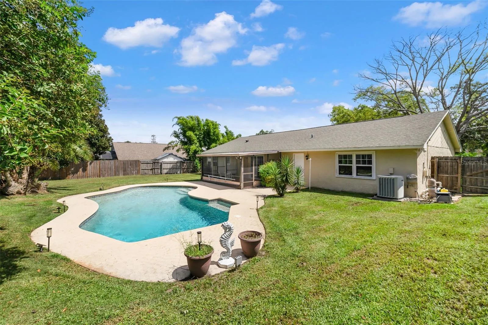 Private pool, fenced yard.