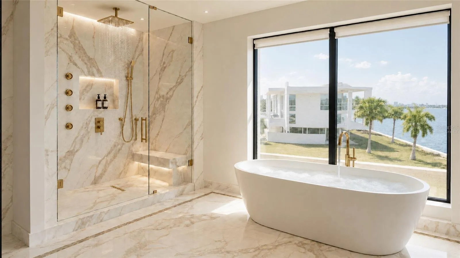 Primary bath, virtually staged