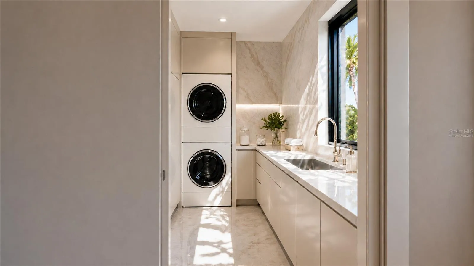 Laundry room, virtually staged