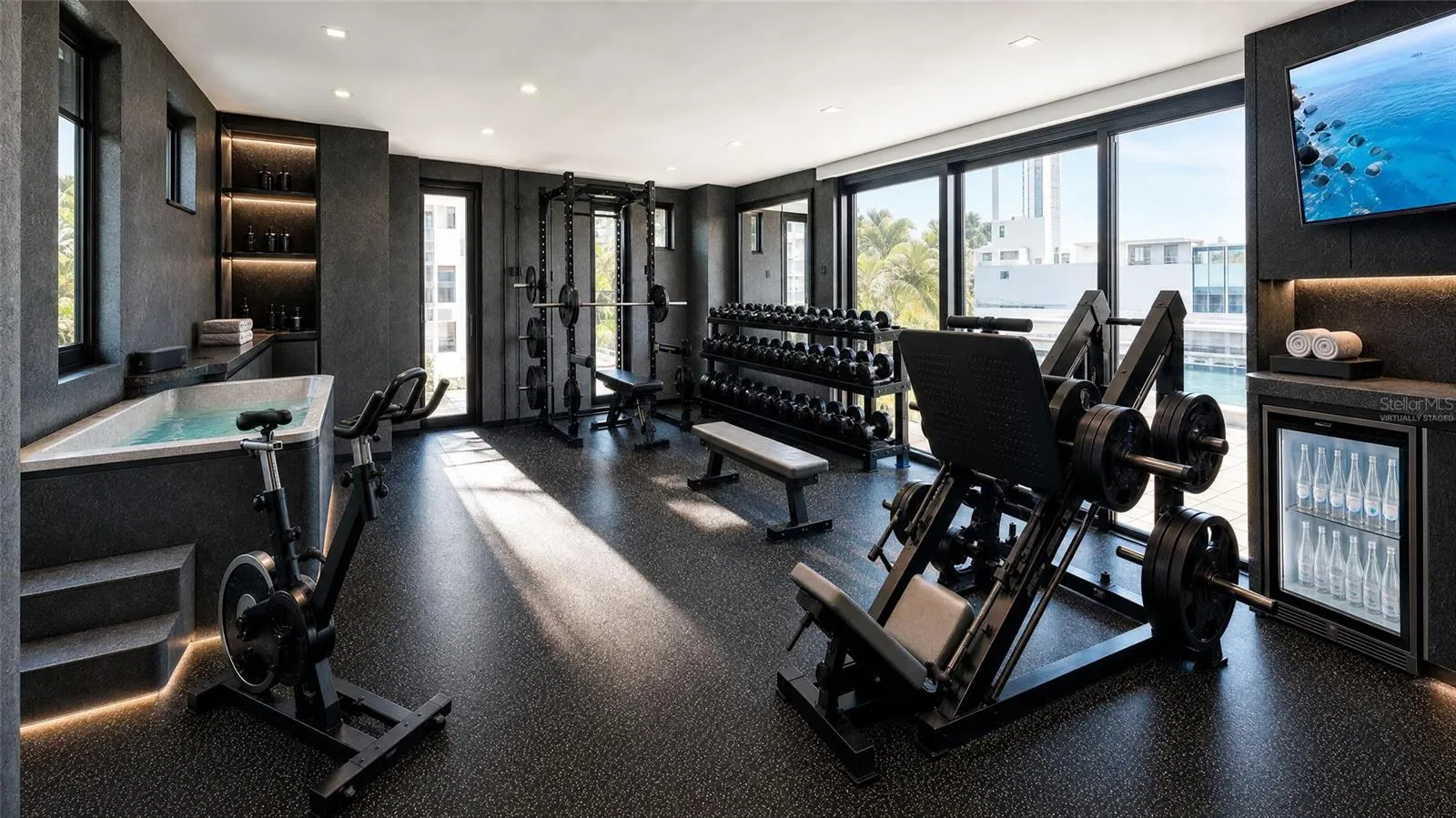 Fitness center, virtually staged