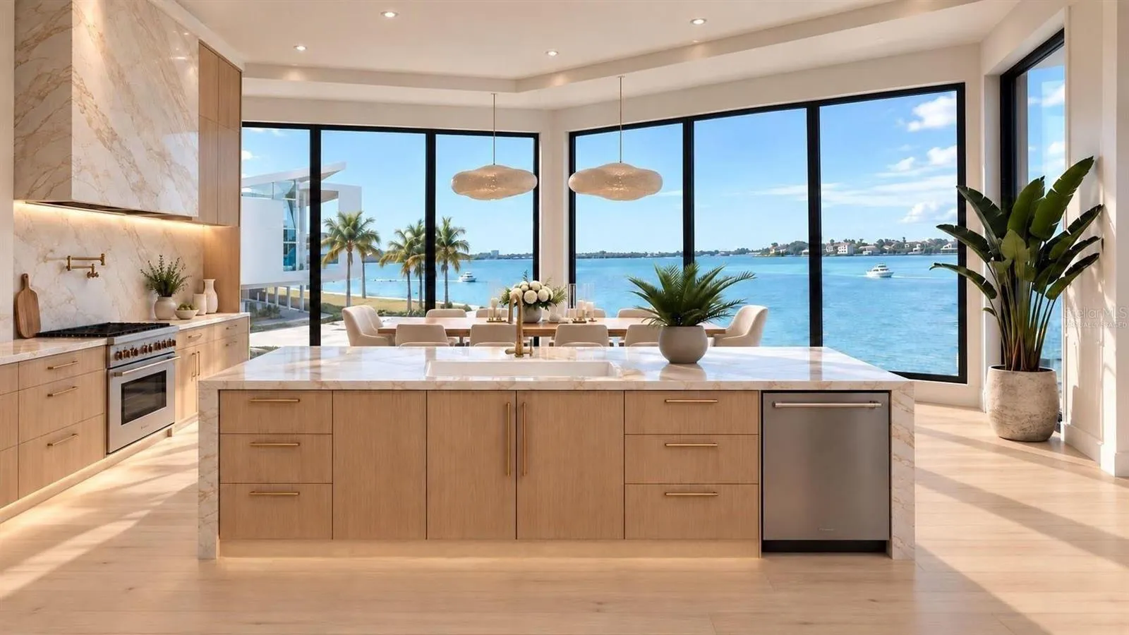 Kitchen and dining room, virtually staged