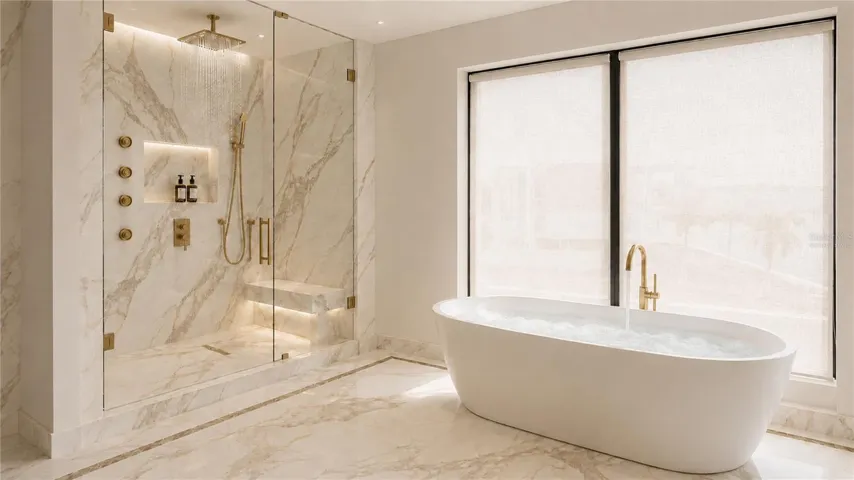 Primary bath, virtually staged