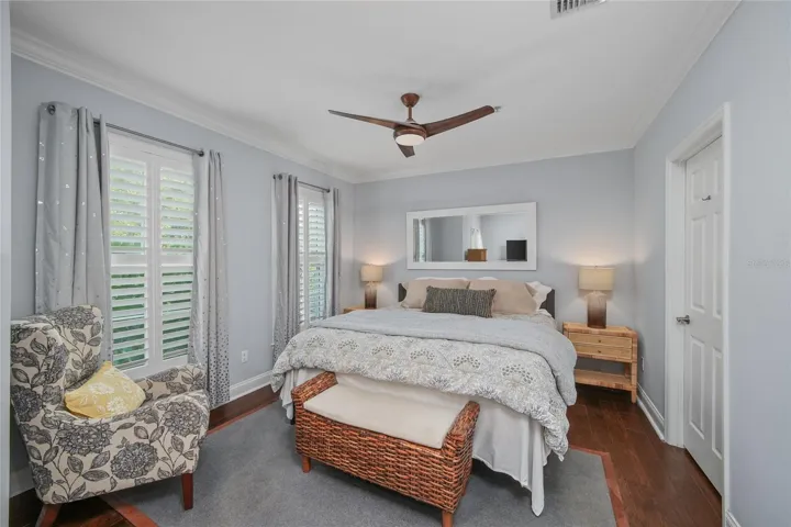 2nd Floor Spacious Main Primary Bedroom Suite with With Dual Walk-In Closets and Plantation Shutters
